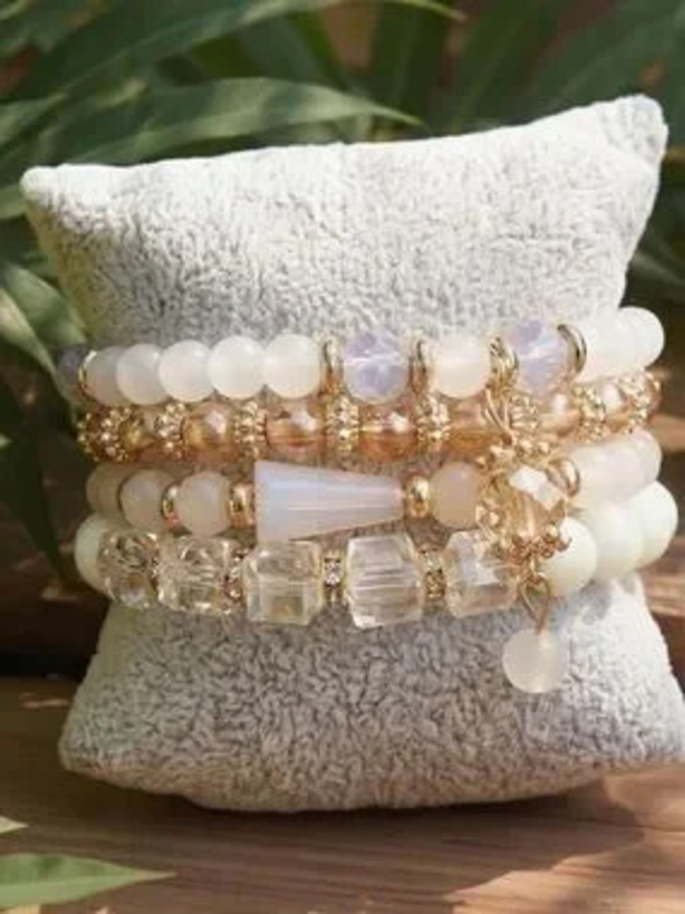 Anthropologie Ivory and Gold Beaded Stack Bracelets